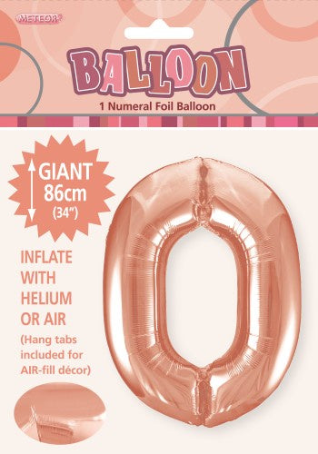 Giant Rose Gold Number 0 86cm (34”) Foil Balloon